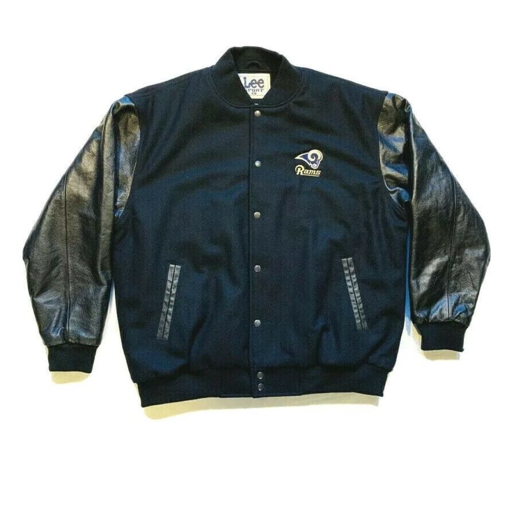 NEW Vintage Lee Sport Rams Wool Leather Bomber Varsity Jacket Insulated  Snap XL
